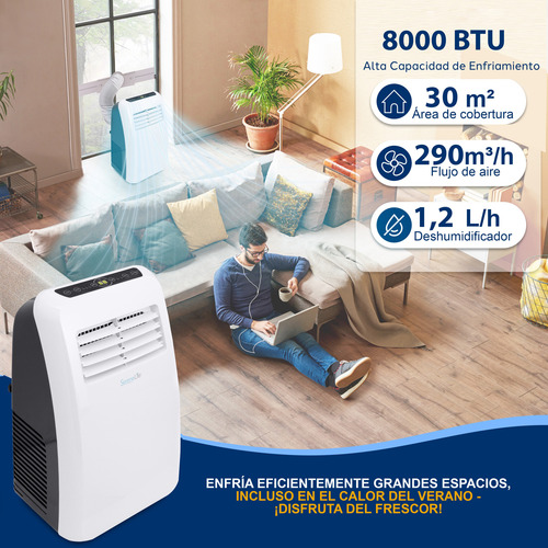 Aire Acondicionado Portátil 8000 Btu Serenelife 3 En 1 Slpac Blanco