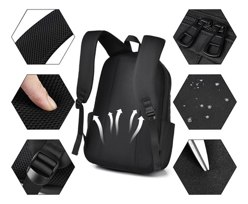 Mochila De Computadora Portátil Antirrobo E Impermeable 20l De 15,6 Pulgadas Negra