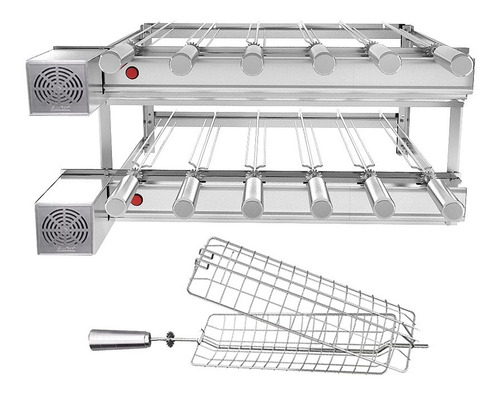 Churrasqueira Inox Gira Grill 12 Espetos Giratório 2 Andares