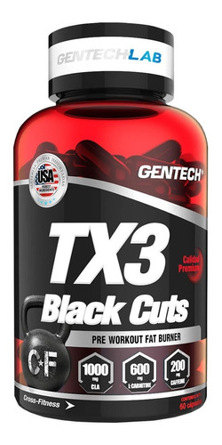 Quemado Gentech Tx3 Black Cuts 60 Cap Sin Tacc C/ Cafeína