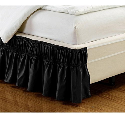 Wrap Around Style Black Ruffled Solid Bed Skirt Se Adapta A 