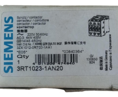 Contactor Eléctrico Siemens 3rt1023-1an20 Alemán