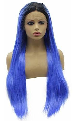 Iwona Long Straight Ombre Dark Roots Blue Synthetic Js4nd