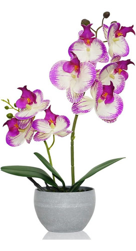 Flores Artificiales De Orquídea Morada En Maceta Gris