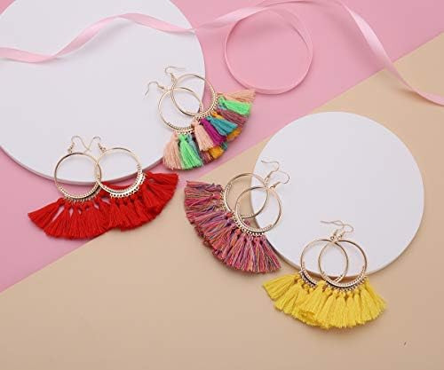 Lantai 12 Pares De Aretes Bohemios Con Flecos, Aretes Llamat