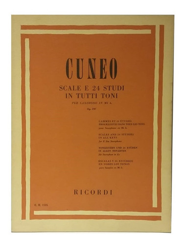 Cuneo, Escalas Y 24 Estudios P/ Saxofón Mi B, Ricordi Italia