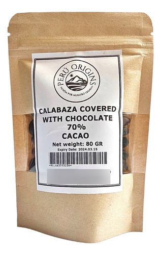 Semilla De Calabaza Recubierto De Chocolate 70% Cacao 80 Gr
