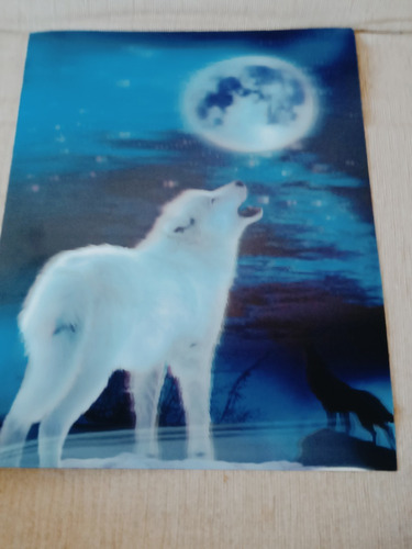 Pôster Holográfico Lobo Lua Quadro 3d Muda Com Movimento