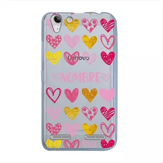 Funda Lenovo K5 K6 Rudo Corazones Personalizada Tu Nombre