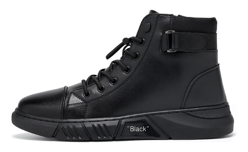 Botines Para Hombre, Zapatos Casuales De Cuero Pu Negros