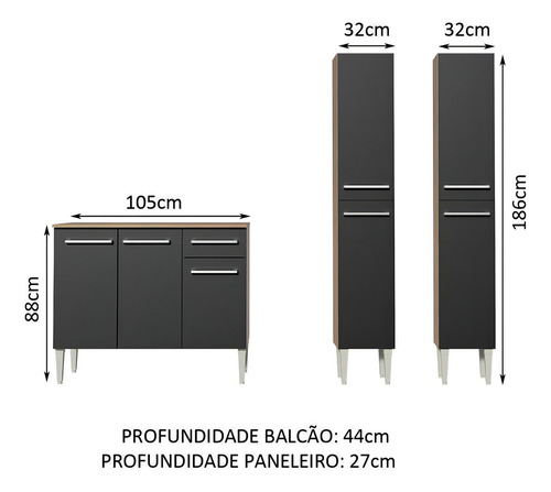 Cocina Integral Completa Modular Madesa Emilly Front Color Marrón/Negro