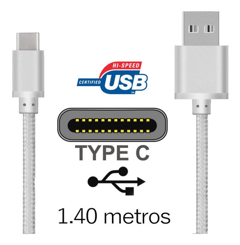 Imagen 2 de 3 de Cable Usb C Tipo C De 1 Mt Metro Datos Usb 2.0 - Usbc ®