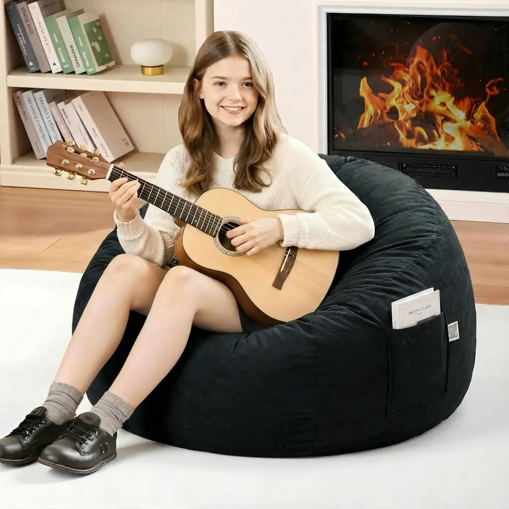 Puff Sillón Suave Para Sala Y Recámara Individual 85×85×55cm Color Negro