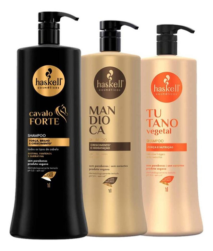 Kit Shampoo Haskell Cavalo Forte 1l Mandioca 1l E Tutano 1l