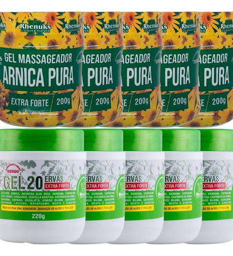 Revenda 5 Gel Arnica Pura 200g + 5 Gel 20 Ervas Extra Forte