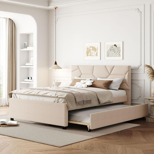 Base De Cama De Tamaño Matrimonial Con Cabecera De Patrón De