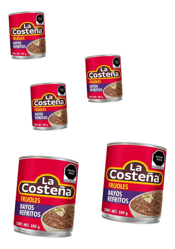 Frijoles Bayos Refritos La Costeña 580g 5pz