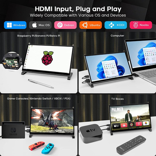 Roadom Pantalla Raspberry Pi, Monitor De Pantalla Táctil De
