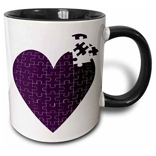 Taza Rompecabezas Corazón Morado Grande, 11 Onzas, Negro/bla