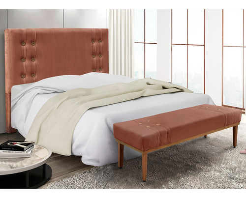 Kit Recamier E Cabeceira Santorini Spz 195cm King Veludo Cor Cobre-2230