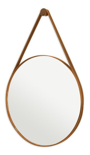 Adnet Espelho Grande Escritório Alça Couro 60cm + Suporte Caramelo Cor da moldura Marrom-claro