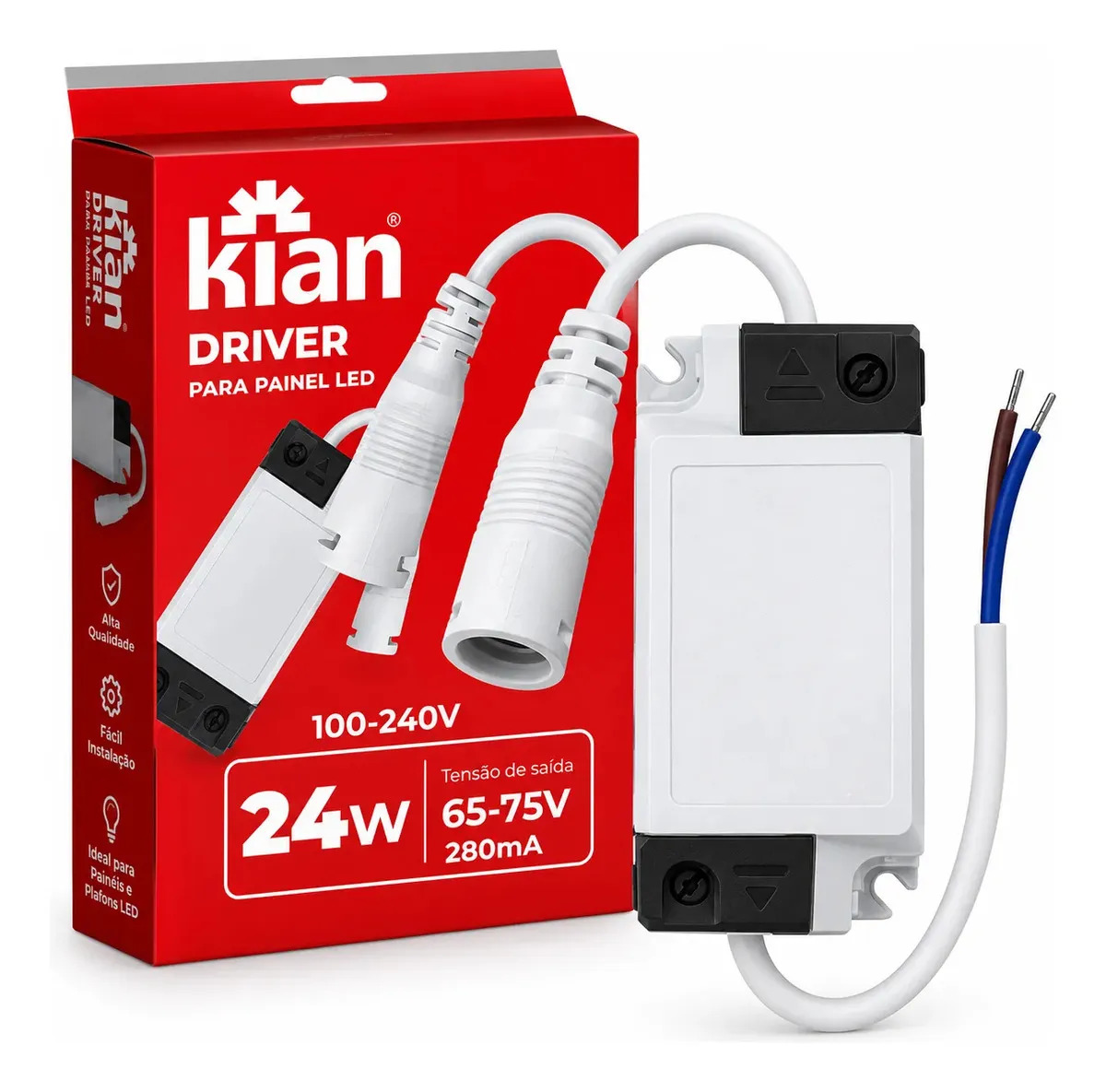 Driver LED 24W Bivolt Reator Fonte Para Painel Plafon LED 65-75V 280mA Branco Reposição Iluminação Luminária