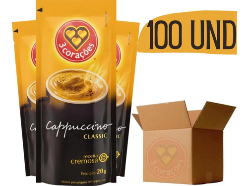 Cappuccino 3 Corações Classic Em Sachê 20g - 100 Unidades