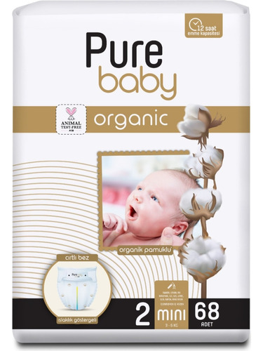 Pañales Pure Baby Organic 2 Mini Talla P De 68 Unidades