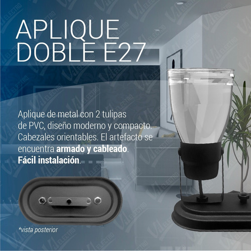 Aplique Pared Interior Lampara 2 Luces Led Tulipa 220v E27