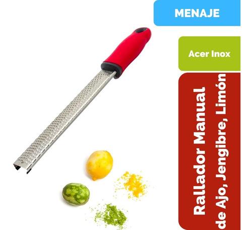 Imagen 1 de 9 de Rallador Manual Acero Inox Con Mango. Ajo, Jengibre, Limón