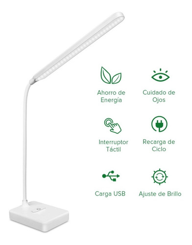 Imagen 1 de 7 de Lámpara De Escritorio Led Recargable Usb 1500mah