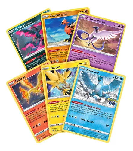 Coleção 6 Cartas Pokemon Aves Lendárias + Brindes