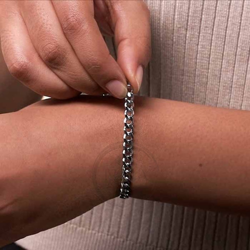 Imagen 4 de 10 de Combo Collar + Pulsera Hombre Acero Quirurgico Eslabon 0.5cm