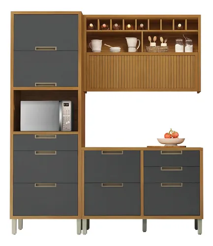 Cozinha Completa Mdf 3 Pç Nesher Imperatriz Marrom Grafite