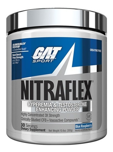 Suplemento en polvo GAT Sport Advanced Pre-Workout Nitraflex aminoácidos sabor blue raspberry en pote de 300g