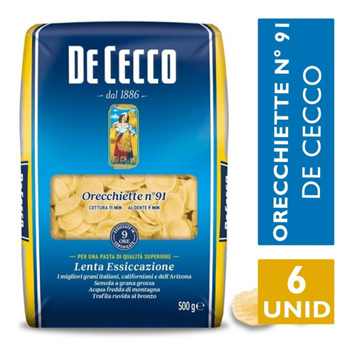 Imagen 1 de 6 de Pasta De Cecco Orecchiette N° 91  Origen Italia X6 Paquetes