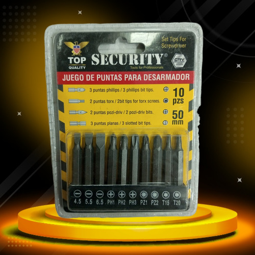 Juego De Puntas Para Destornillador 10 Piezas Security