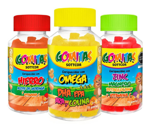 Pack Hierro + Omega + Zinc 100g Para Niños Gomitas Sottcor