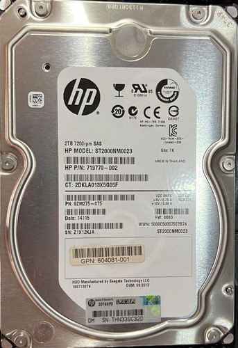 Disco Hp 2tb 6g 7.2k Sas 3.5  Dp Msa P2000 Aw555a 719770-002