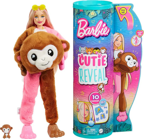 Muñeca Barbie Cutie Reveal Serie Jungle- Monkey