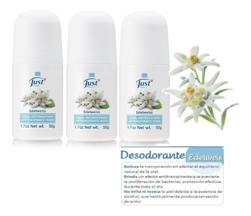 Desodorante Antitranspirante De Edelweiss 3pzs Swiss Just