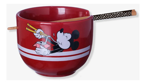 Bowl Com Hashi Mickey Disney Porcelana 500ml Zc Cor Vermelho