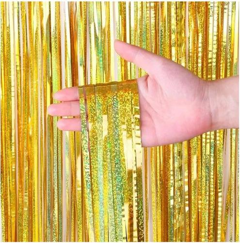 Kit C/ 4un Cortina Metalizada Fitas Para Decoração 1x2metros Cor Dourado