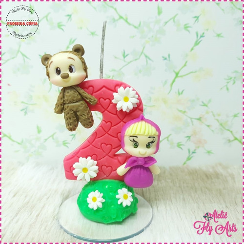 Vela Aniversario Em Biscuit, Vela Personagens Masha E O Urso