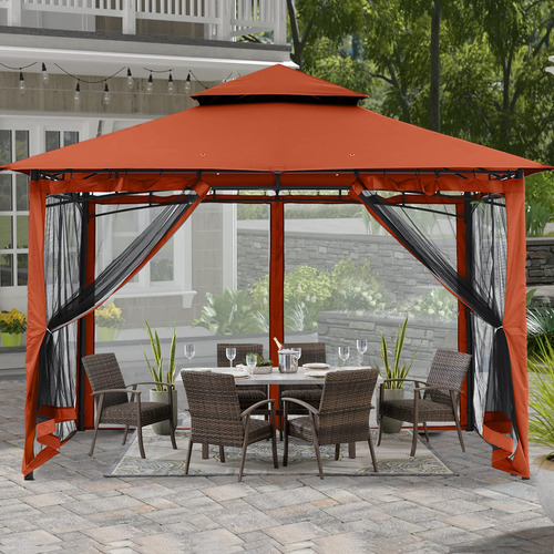 Gazebo De Doble Techo Con Toldo Y Mosquitera Para Jardín