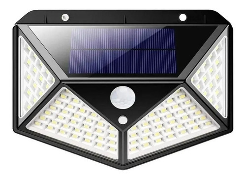 Mini Luminária Solar Jardim Parede Refletor 100led Branco Cor Preto 110V/220V