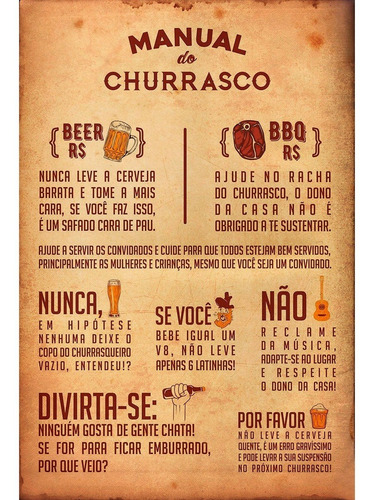 Placa Quadro Decorativo Manual Do Churrasco (v594)