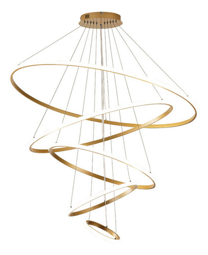 Lustre Para Sala De Jantar Led 5 Aneis Cabos 4m 3000k Full Estrutura Dourado 127/220V