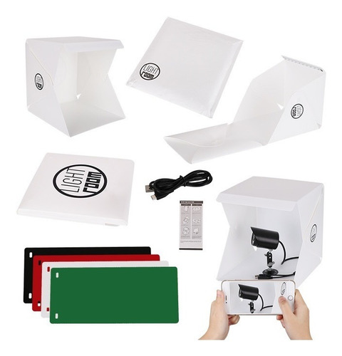 Imagen 1 de 7 de Caja De Luz O Mini Estudio Fotográfico Con Tira Led Y Fondos