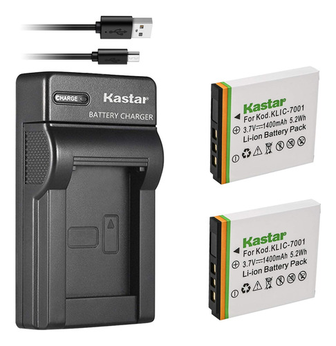 Kastar Batería (x2) Y Cargador Usb Delgado Para Kodak Klic.